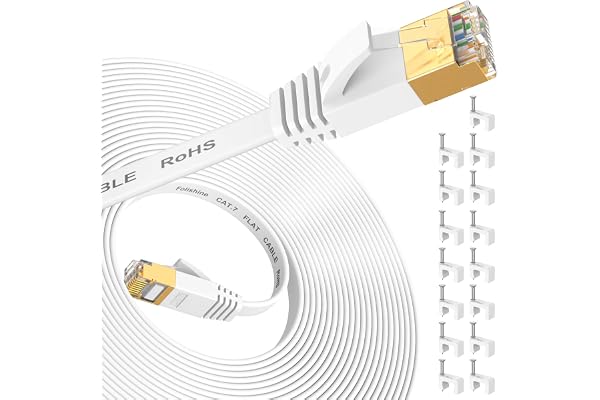 Cat 7 Ethernet Cable 30 ft, High Speed Internet Network Cable with Gold Plated RJ45 Connector, Shielded Flat Patch Cord LAN W