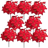 WISTART 8 Pack 7 Heads Christmas Artificial Poinsettia Flowers Faux Bush Bouquets Silk Poinsettia Christmas Tree Ornaments Poinsettia Flower Arrangement for Xmas Holiday Decor(Golden Red)