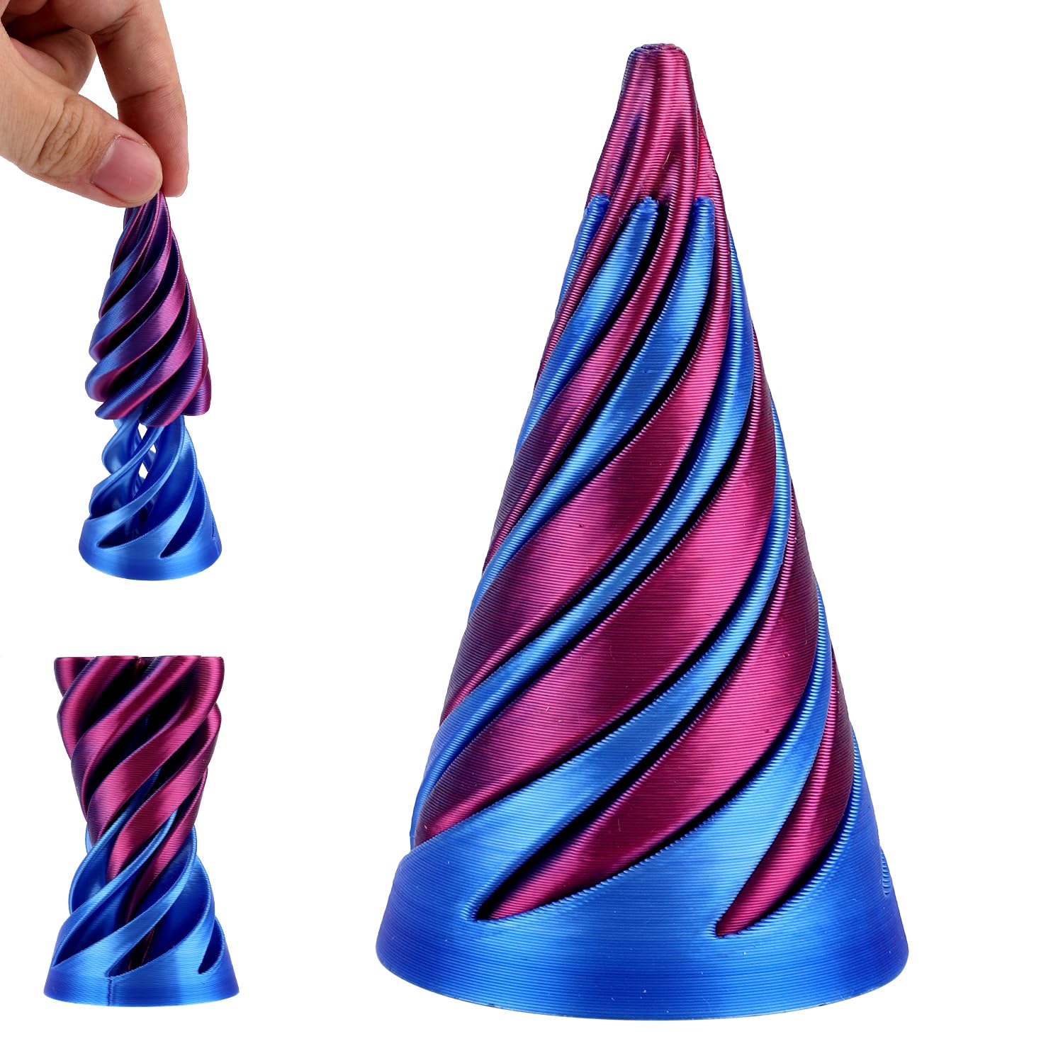 NQEUEPN 3D Printed Spiral Cone Fidget Toy, Blue-Purple Pyramid Spiral Cone, Stress Relief Office Desktop Decoration, Fidget Toy for Kids and Adults