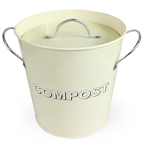 Simpa® Vintage Style Table Top Cream Metal Kitchen Compost Bin Caddy