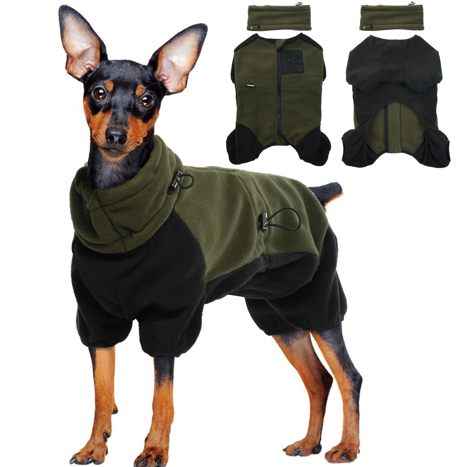 Small Dog Jumper, Winter Clothes for Small Dogs Thermal Doggy Jumper Heated Coat French Bulldog Full Body Fleece Keeping Puppy Warm(Army green, XS) — image 1