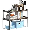 PURIMILE 2 Sets Desktop Shelves & Office Shelves, 2 Tier Independent Stackable, Desktop Shelf Stand, Shelf for Desk Organization, Metal and Engineered Wood (Black+Vintage)