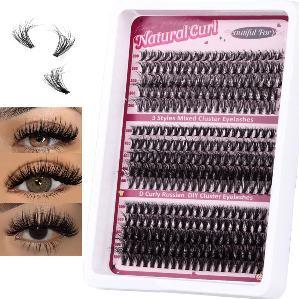 SIISTAS Individual Eyelashes Natural Lash Clusters Wispy Cluster Lashes D Curl Fluffy Lashes 10-18mm Eyelash Clusters 300pcs Individual Lashes DIY Lash Extensions for Beginners(30+40+50D)