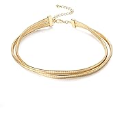 J JEAN QCEE Chunky Gold Choker Necklace For Women, Stainless Steel Gold Striped Flat Snake African Collar Exaggerated Two Layer Necklace with Adjustable Chain Choker Jewelry for Women