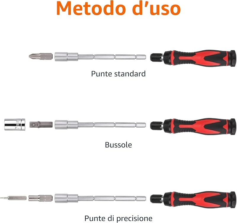 Set di chiavi a cricchetto magnetiche e cacciaviti di precisione per elettronica, 73 unità, confezione da 1, Nero, Rosso, Argento