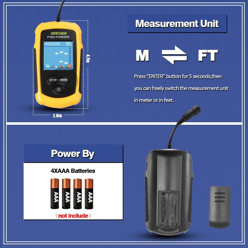 LUCKY Kayak Portable Fish Depth Finder Water Handheld Fish Finder Sonar Castable Kayak Boat Fishfinder Transducer Fishing LCD Display FFC1108: GPS & Navigation