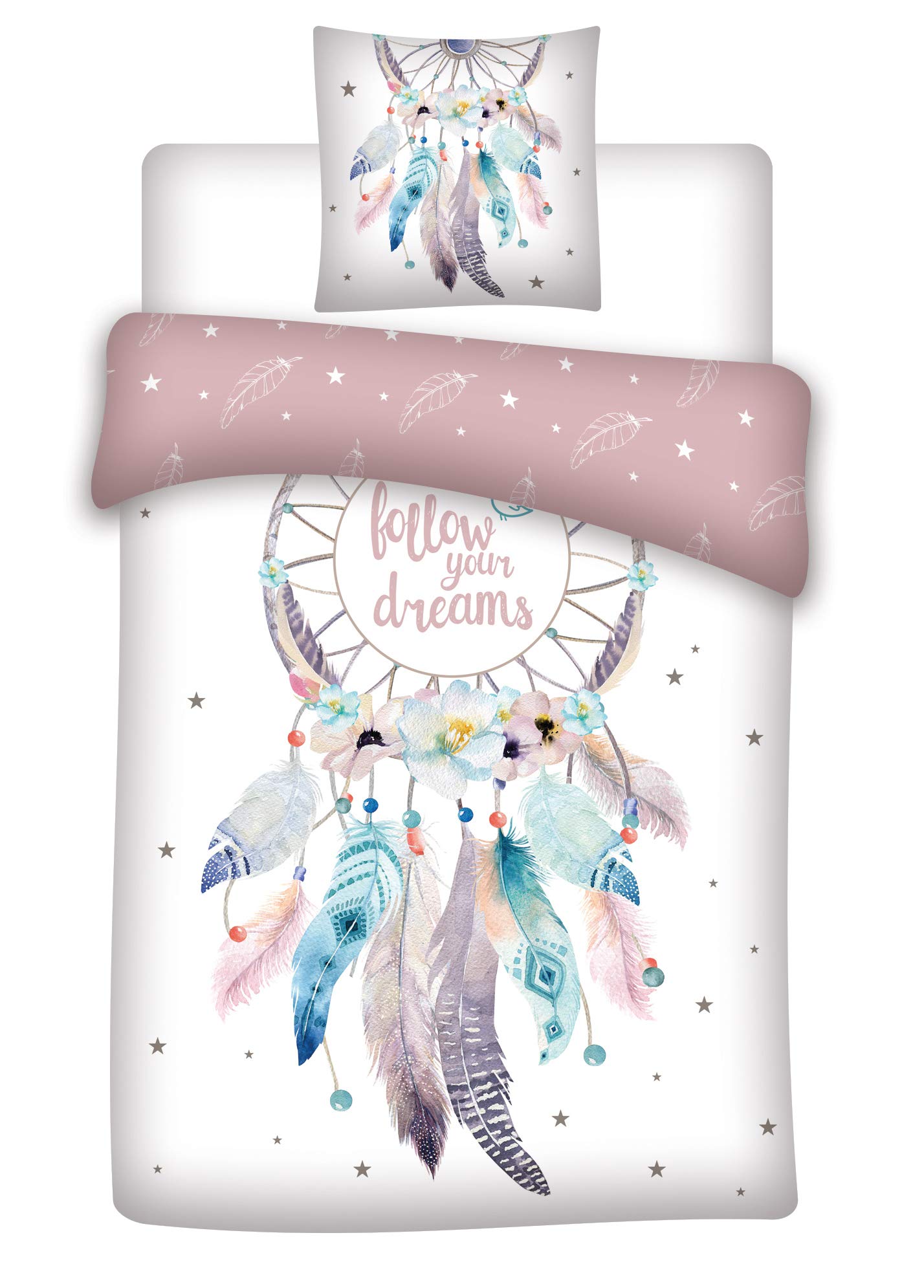 AYMAX S.P.R.L. Dreamcatcher Bedding Set, 100% Cotton, Reversible Duvet Cover 140 x 200 cm + Pillowcase 65 x 65 cm