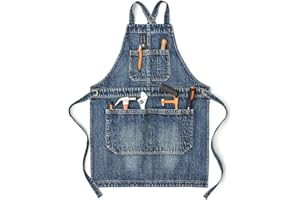 Jeanerlor Work Men's Cobbler Denim Apron Personalized for Women and Men Woodworking Hairdresse Jean Aprons with Pockets Adjustable Up to XXL (Denim Blue)