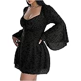 Floerns Women's Plus Size Floral Gothic Dress Flare Long Sleeve Mesh Grunge A Line Dress