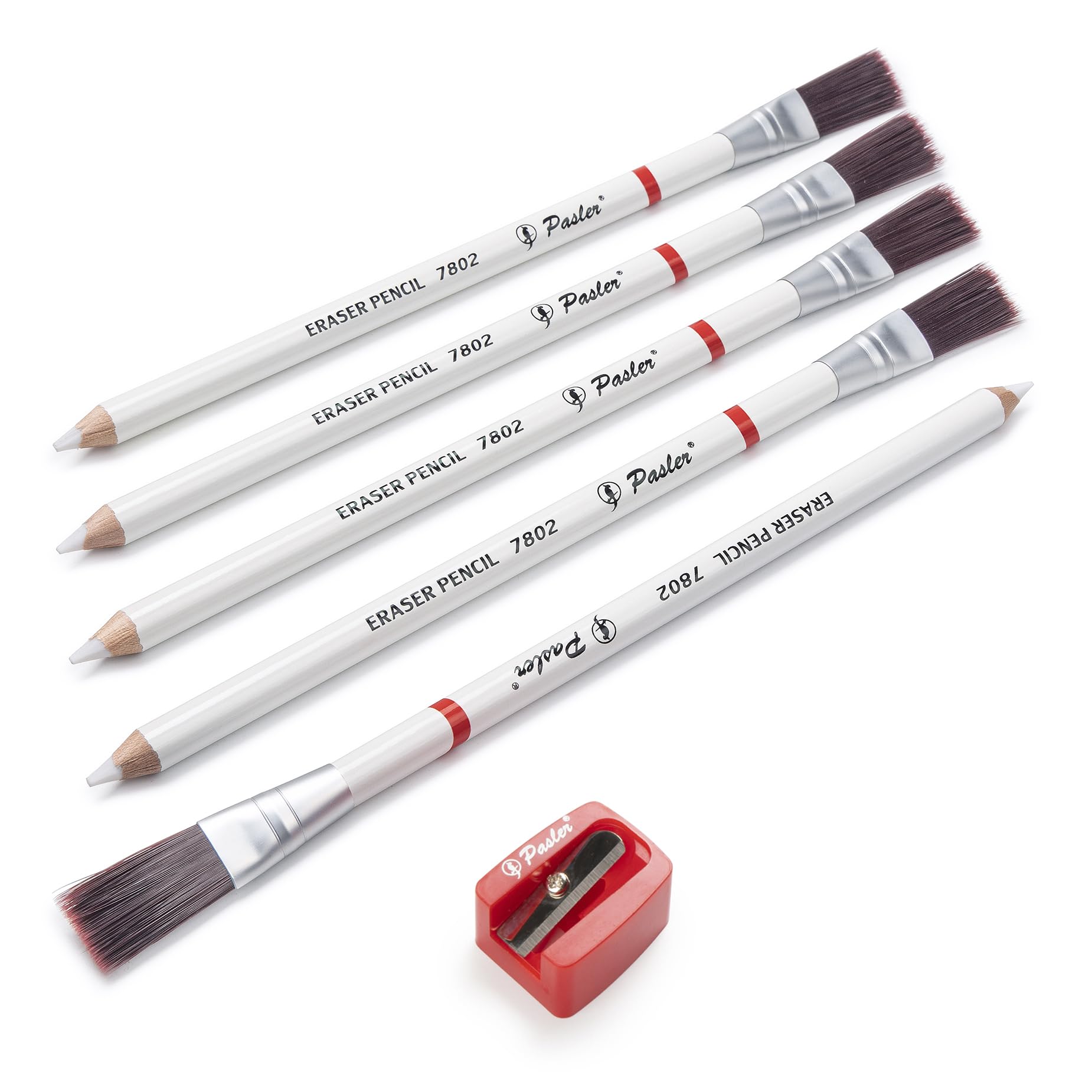 Pasler Eraser Pencil Set of 4, White, Basswood, Brush Eraser, Fine Point Erasing, for Drawing and Writing