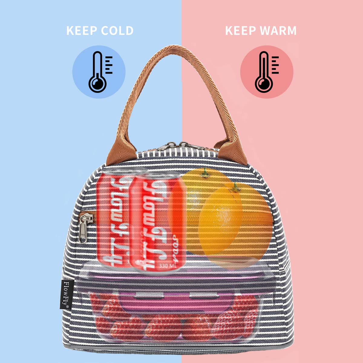 FlowFly Insulated Lunch Cooler Bag - Tote Bag Organizer for Women/Men, White&Black Stripe