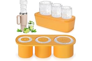 PADONISE Silicone Ice Cube Tray for Freezer with Container, Large Hollow Cylinder Ice Cube Molds with Lid and Bin for 40 oz Tumbler Cup Ice Maker for Chilling Cocktails Whiskey Tea Drinks, Coffee