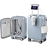 Hanke 20 Inch Expandable Carry On Luggage Airline Approved Top Opening Travel Luggage Rolling Suitcase with Cup Holder Hard Shell Suitcases with Wheels (Grey)