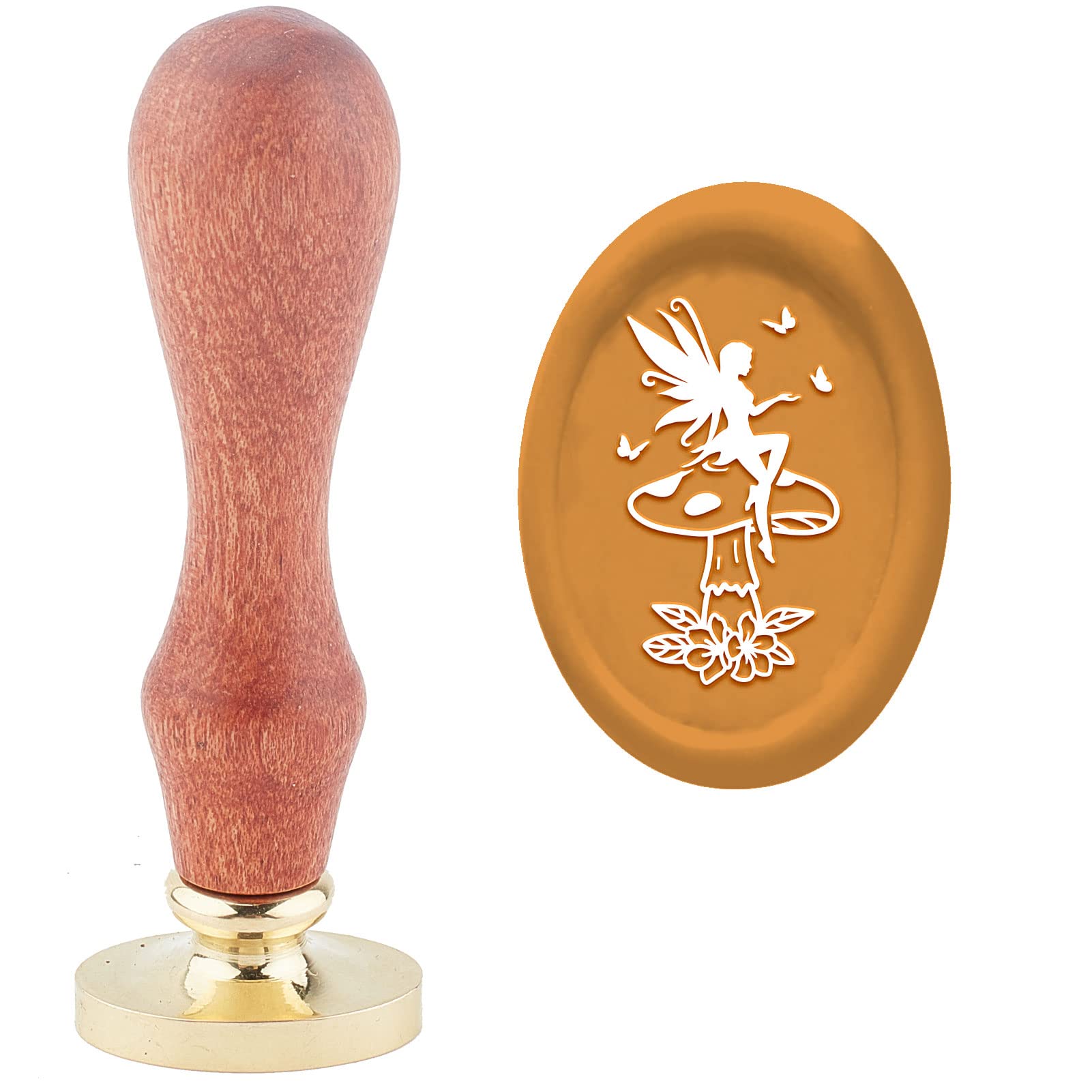 CRASPIRE Fairy Wax Stamp Oval Mushroom Flower Sealing Stamps Copper Seals Retro Removable Brass Stamp Head with Wooden Handle for Envelopes Letter Wedding Invitations Gift Cards Decoration Wrap