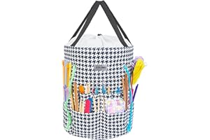 JJRING Crochet Bag, Knitting Bag Yarn Storage with 6 Oversized Grommets, Portable Yarn Organizer for Crochet Accessories and Supplies, Black&white