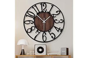 1st owned Large Wall Clock for Living Room Decor- 24" Decorative Antique Silent Non Ticking,Battery Operated,Black Metal,Wood Clocks for Farmhouse,Dining Room,Bedroom,Kitchen - Arabic Numerals