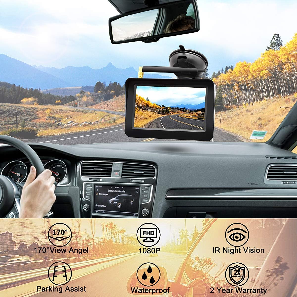 URVOLAx Wireless Backup Camera License Plate Monitor Kit 5 ...