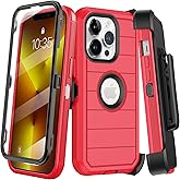 KECAI for iPhone 13 Pro Max Case with Belt Clip Holster & Kickstand,Built-in Screen Protector,Heavy Duty Shockproof Drop Protection Military Grade Full Body Rugged Phone Cover (6.7 Inch) (Red)