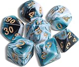 QMay DND Dice Polyhedral 7 Pieces Cyan White D20 D12 D10 D8 D6 D4 Set