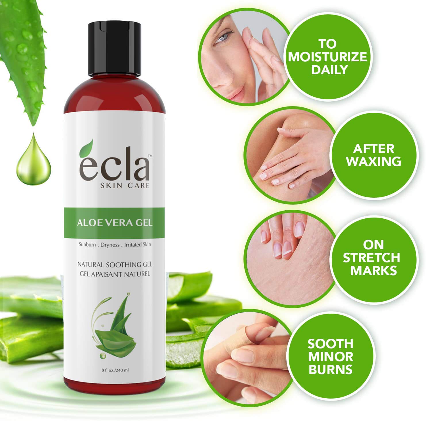 Gel de aloe vera para cara, cuerpo y cabello, hecho con