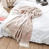 Simple&Opulence Cotton Fringed and Striped Throw Blanket for Bed, Couch,Knit Woven with Tassels Soft Lightweight Cozy Blanket Scarf Shawl Farmhouse Decoration for All-Season (Pink)
