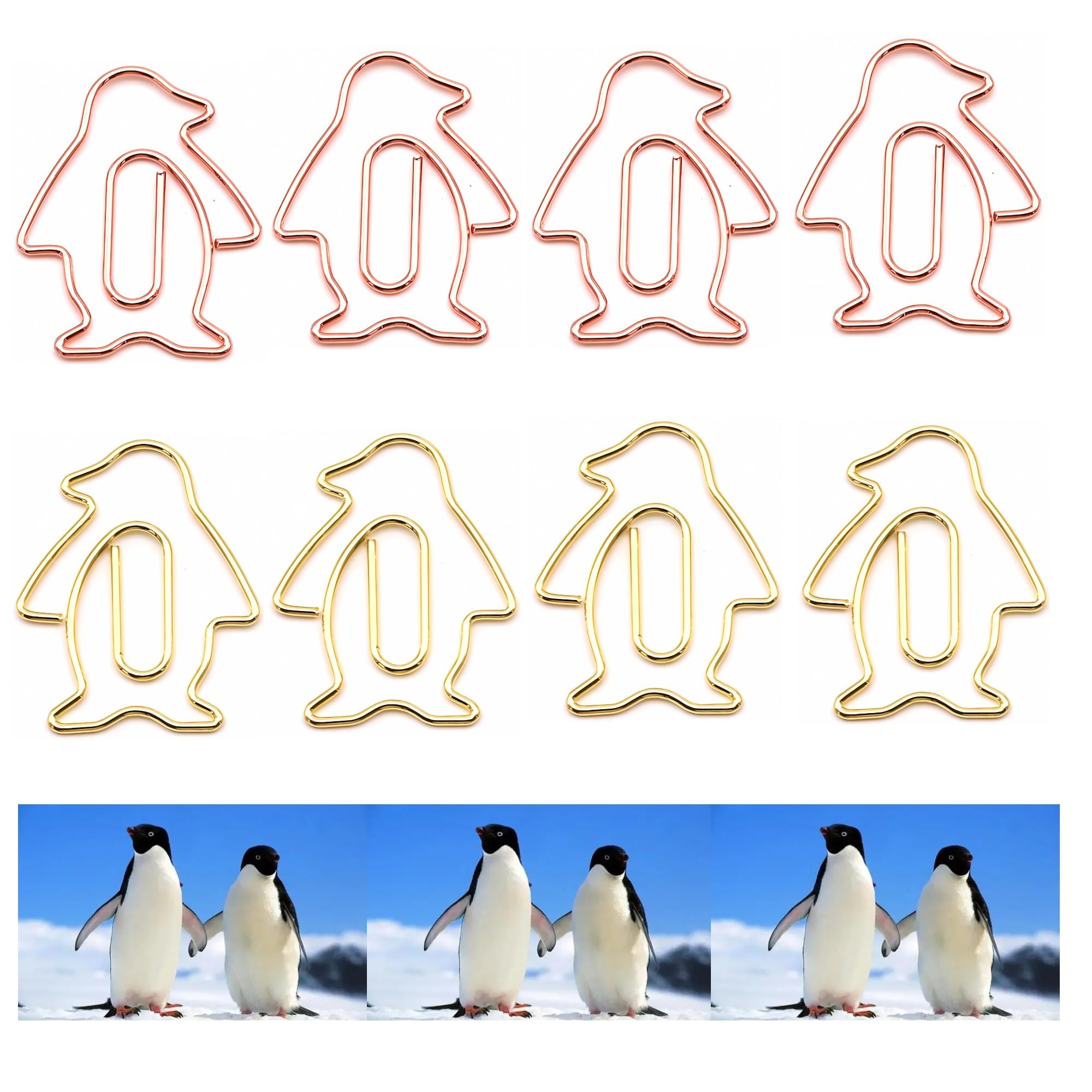 Upquzzfy 40 Pcs Metal Penguin-Shaped Paper Clips Set - Cute Paperclips for Fun Office Supplies and Party Decor (Gold, Rose Gold)
