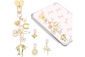 TAKEALOOKO Dust Plug Charm Chains for Kindle - 4Pcs Cute Star Bowknot E-Reader Phone Charms Type C Dustplug & Bracelet Strap Decorating Accessories, Gift for Book Lovers Women Men