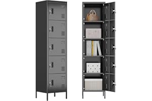 Aobabo 5 Doors Metal Lockers for Employees School Office Gym Home Storage,Assembly Required,Black,66" H×15.75" W×15.75" D