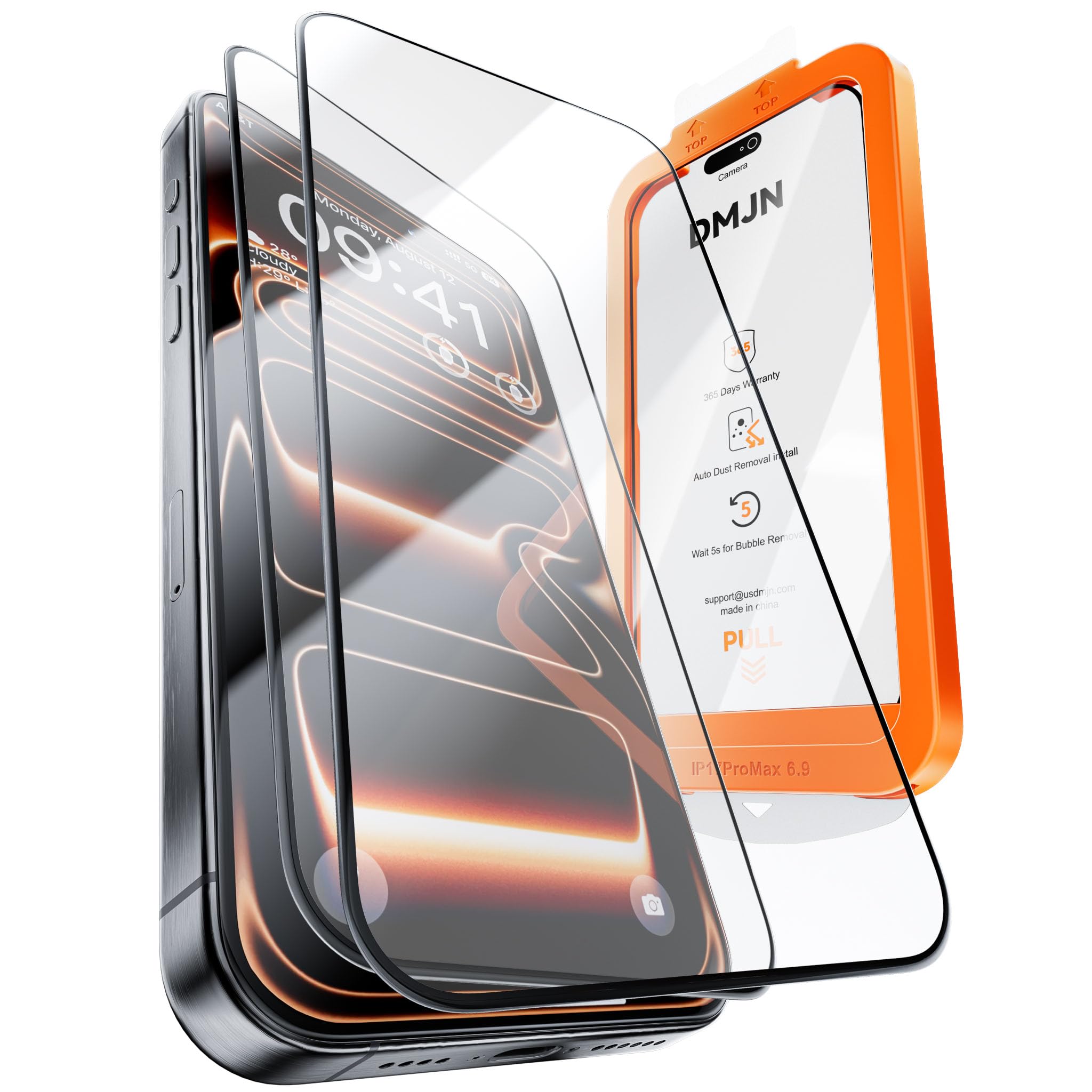 DMJN UNBREAK Glass for iPhone 17 Pro Max Screen Protector (13FT Military Grade Shatterproof) Screen Protector 17 Pro Max Tempered Glass,Easy Installation,Full Edge Coverage,9H+ Glass,2 Packs
