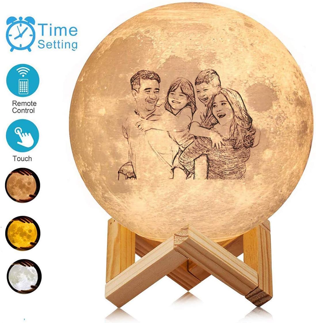Custom Moon Light with Picture & Text, Personalized 3D Printing Moon Lamp Night Light with Stand & Remote & Touch Control, Best Christmas Birthday Gifts for Children Family