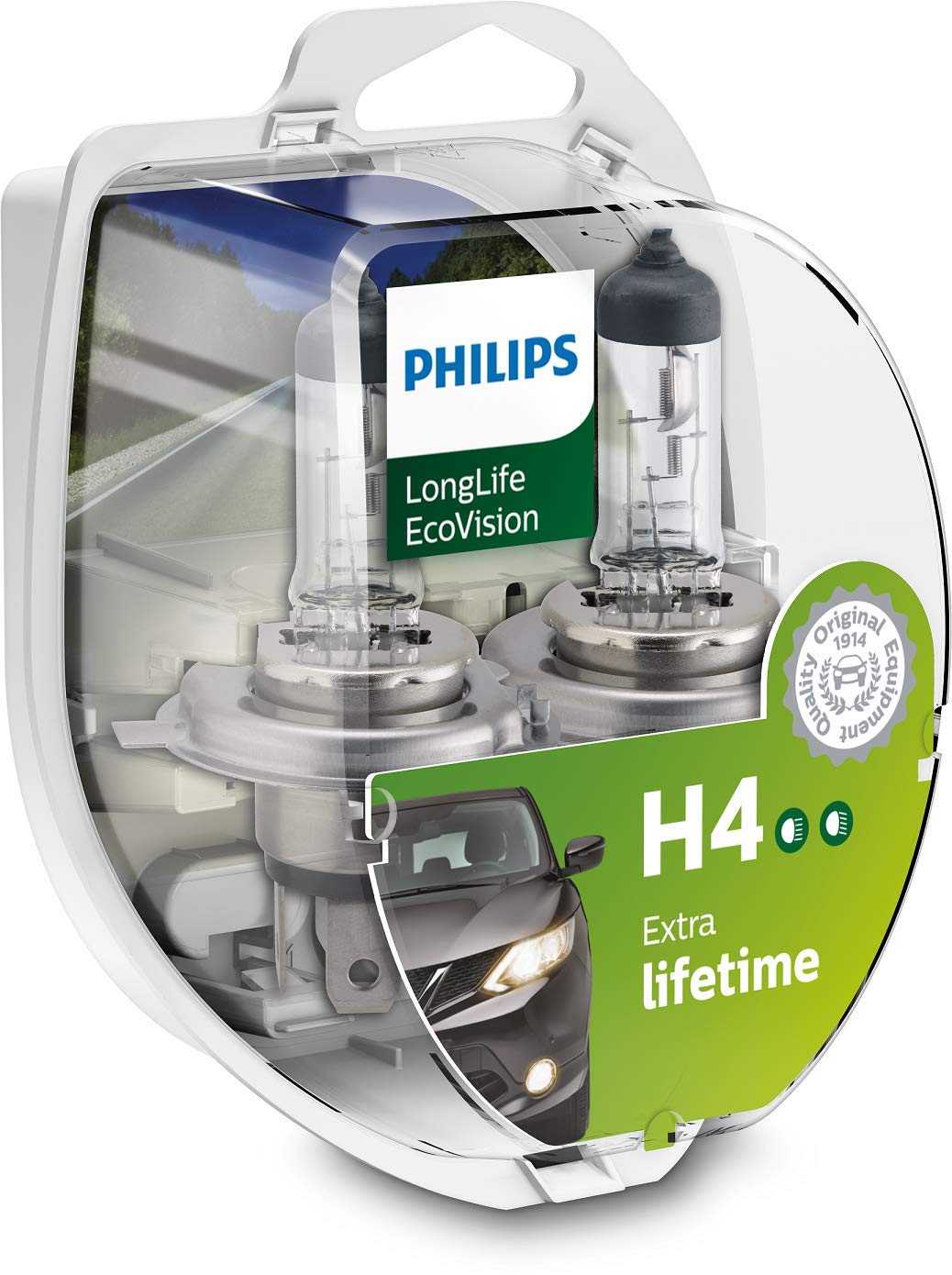 Philips 0730537LongLife EcoVision H4 12342LLECOS2 Headlight Bulb Kit with 2 Bulbs