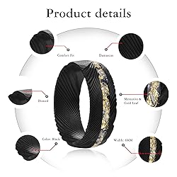 NUNCAD Black Damascus Rings for Men Meteorite and