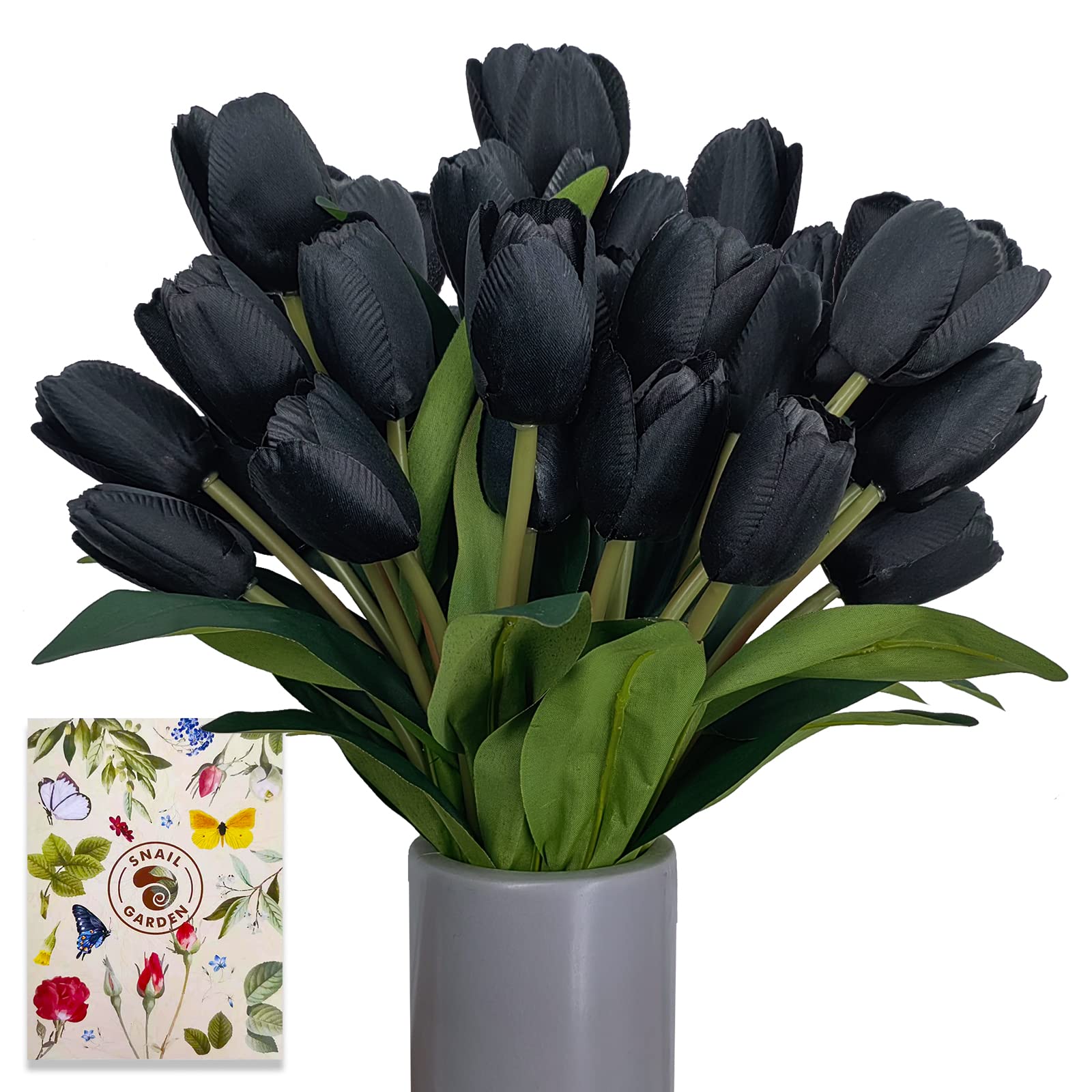 SNAIL GARDEN 3 Bunches/27pcs Black Artificial Flowers,Fake Silk Tulips Real Touch Faux Flowers Bouquet forHome Party Floral Arrangements Decor,Halloween Decorative Flowers