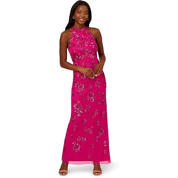 Amazon.com: Adrianna Papell Women's Halter Beaded Column Gown, Biscotti, 18  : Clothing, Shoes & Jewelry