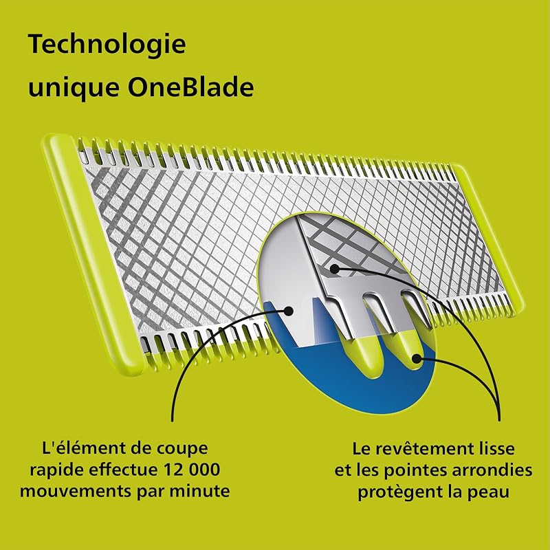 OneBlade 360 hybride Visage : rasoir/tondeuse à barbe électrique, avec innovation lames 360, 2 lames 360 pour le visage, 1 sabot réglable 5 en 1 (modèle QP2734/30)