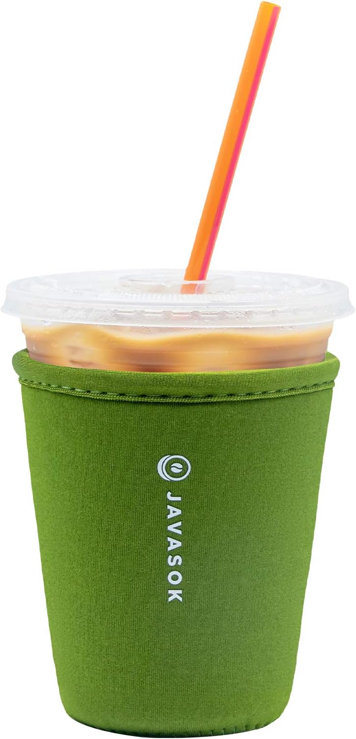 Java Sok Reusable Neoprene Insulator Sleeve for Iced Coffee Cups (Olive Green V1, Small: 18-20oz)