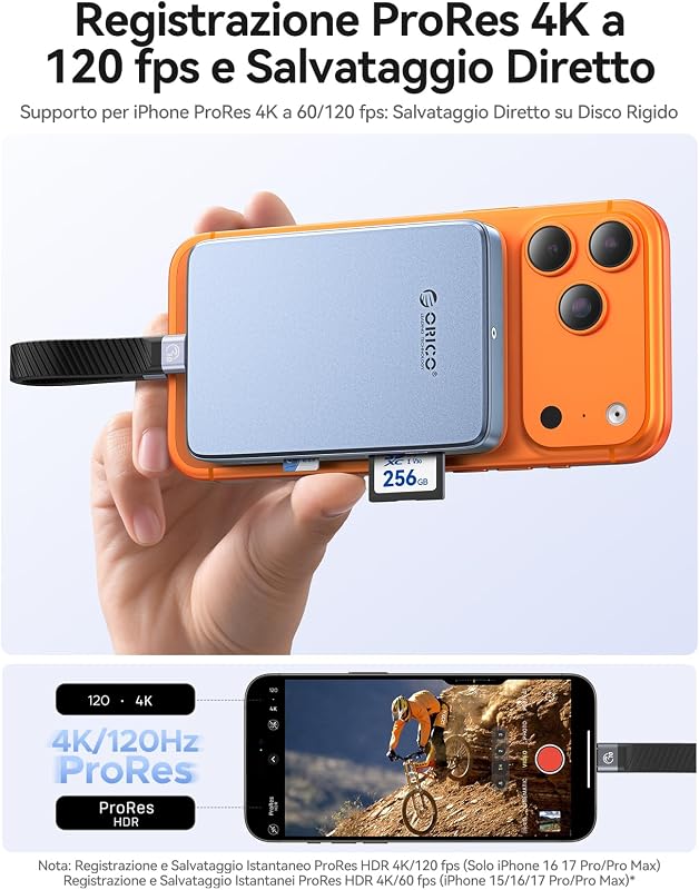 10Gbps Magnetico M.2 NVMe SSD Case con USB-C Dock Supporta Registrazione ProRes per iPhone 17/16/15 Pro/Max/Plus TF/SD Slot PD 100W per Formati 2230/2242/2260/2280 B+M M-Key Disless AP80F Nero