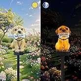 YZYOE Solar Powered Little Yellow Dog Lights, Garden Decorative Resin Cute Animal Ground lamp, Wireless Dusk to Dawn LED Lights Waterproof.