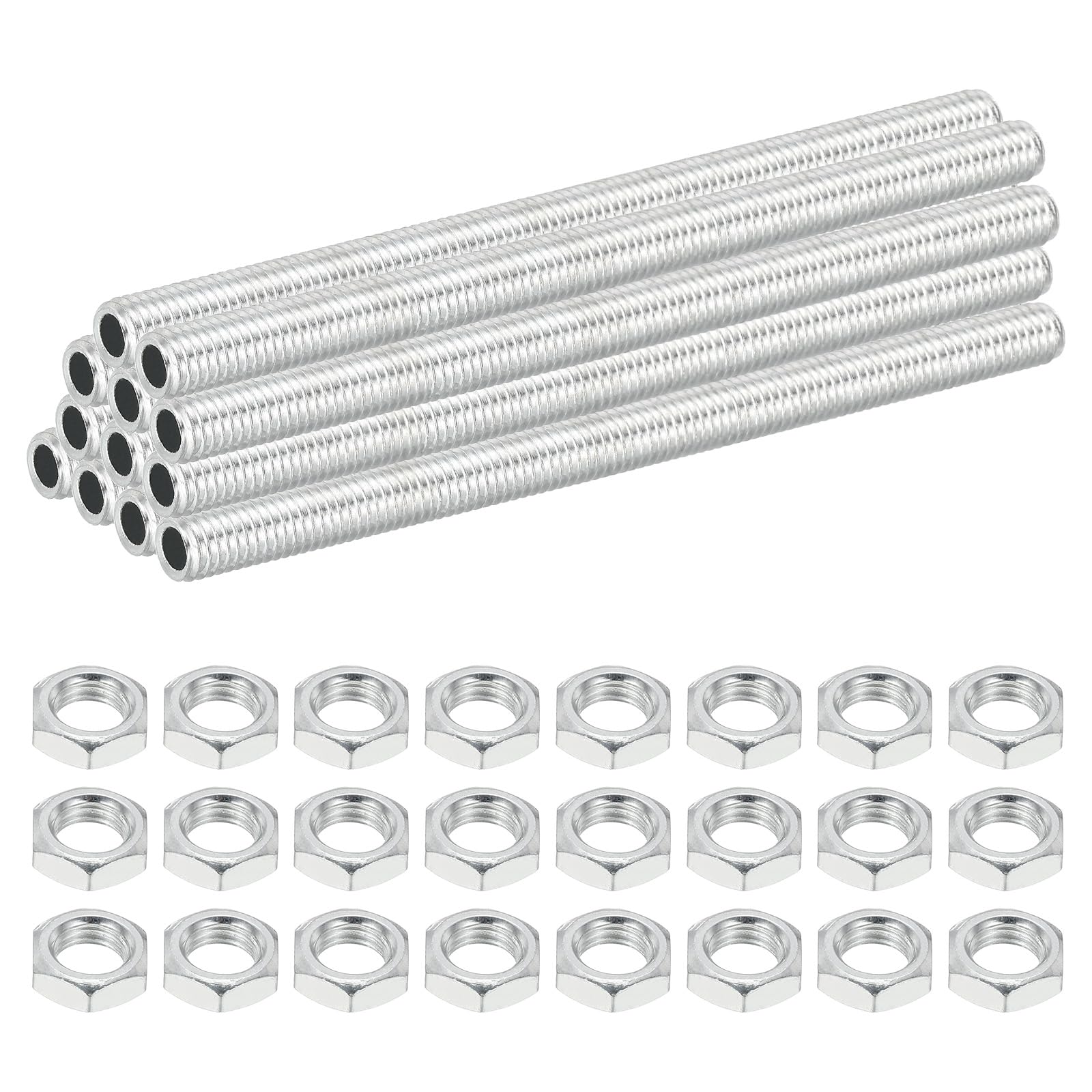 PATIKIL M8 Fine Thread Carbon Steel Lamp Pipe With Nut, 12 Set 100mm/3.94" Hollow Tube Thread Adapter Fasteners Hardware for Lamp Lights Chandelier Ceiling Light DIY, White Zinc Plating