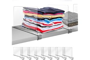 ikaufen Shelf Dividers, 12 Inches Tall Vertical Purse Separators for Closet Perfect for Bedroom, Kitchen and Office Shelves, Adjustable Acrylic Bookshelf for Organization (8 Pack, 12 Inch)