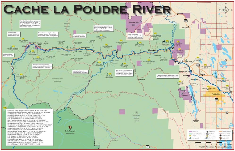 Amazon.com: Cache la Poudre River 11x17 Fly Fishing Map: Sports