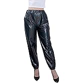 NewL Women's Metallic Shiny Jogger Casual Holographic Color Streetwear Pants Hip Hop Fashion Smooth Elastic Trousers