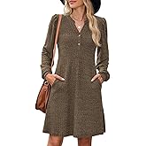 ZAFUL Womens Long Sleeve Fall Dresses with Pockets V Neck Button Casual Bodydoll Knit Sweater Dress 2025