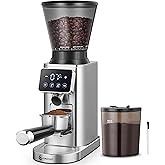 AMZCHEF Coffee Grinder, Burr Coffee Bean Grinder for Home Use with 48 Precise Grind Settings, Detachable Funnel Stand for Espresso, LED Control Panel, Anti-static Design, silver