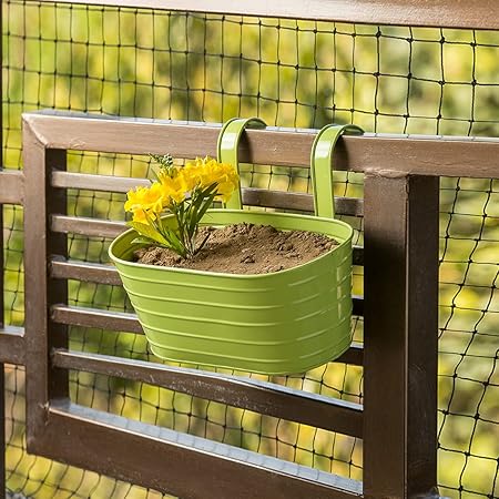 ExclusiveLane Grass Green Garden and Balcony Decorative Metal Hanging Railing and Table Flower Planter Pot
