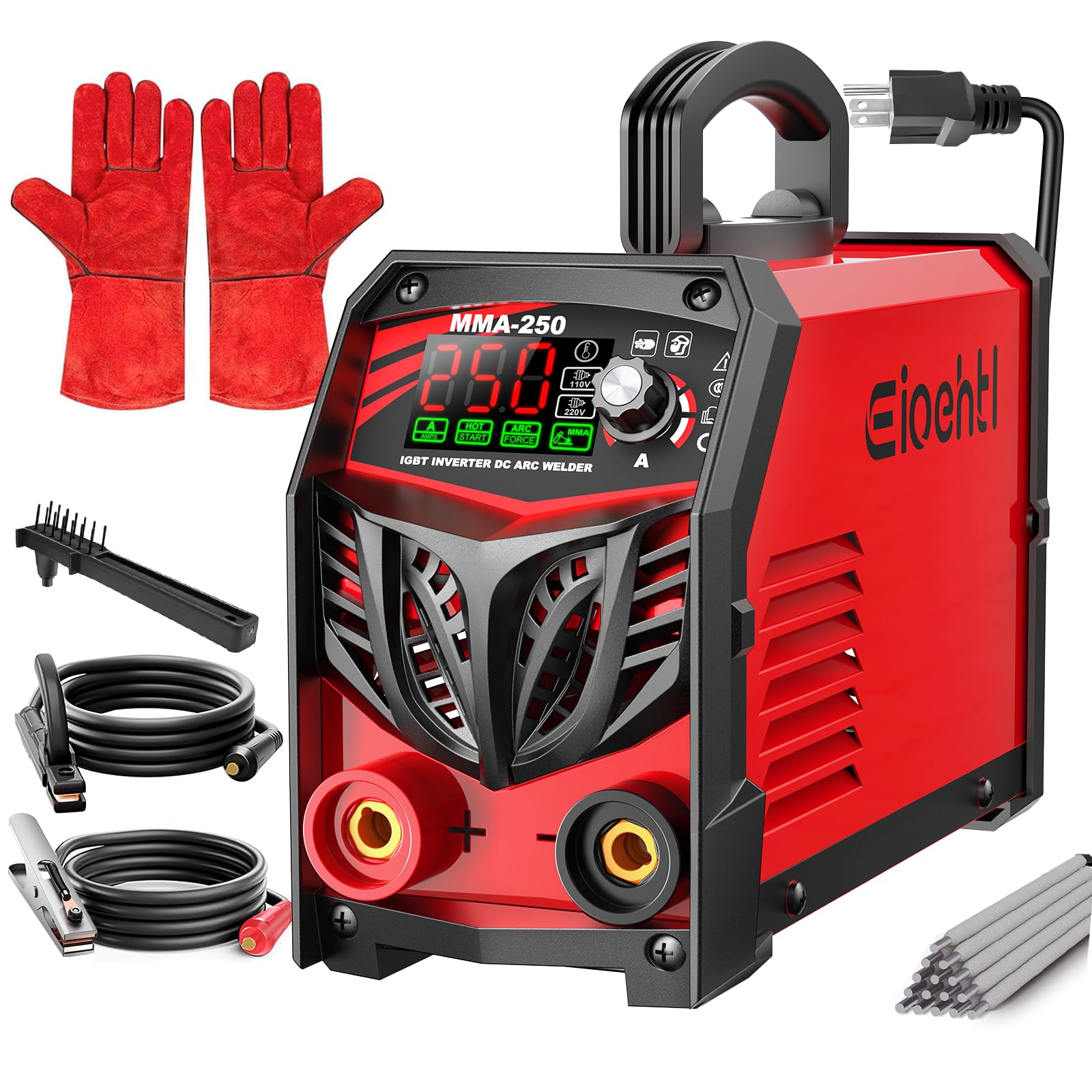 Photo 1 of 250Amp Stick Welder 110V/220V Dual Voltage, with LED Display ARC Welding Machine w/Hot Start, IGBT Inverter, Portable Welder with Complete Kit (10 Rods, Clamps, Gloves), Anti-Stick for Home/Diy/Farm