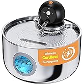 Wireless Cat Water Fountain Cordless: Stainless Steel Cat Fountains for Drinking - 88oz/2.6L Battery Operated Pet Water Fountain Indoor with Motion Sensor - Rechargeable Automatic Water Dispenser