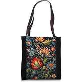 Traditional Norwegian Rosemaling Folk Art Tote Bag