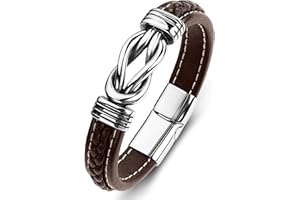 LJWVX Mens Leather Bracelet,Braided Leather Wristband Cuff Bracelets Stainless Steel Clasp,Jewellery Gift for Men