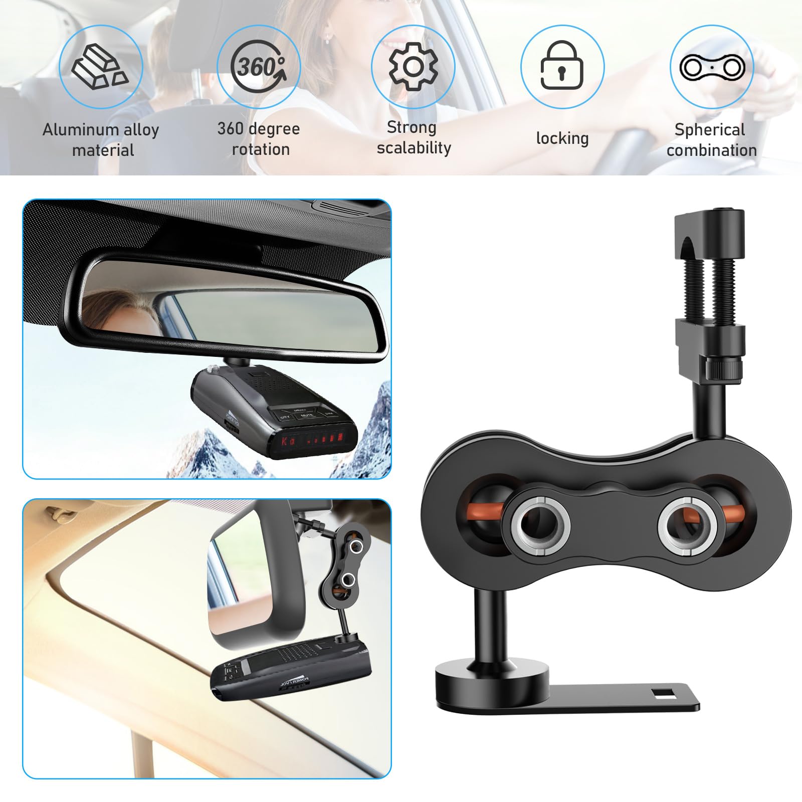 Radar Detector Mount, Rearview Mirror Rod Radar Mounting Base, Suitable for Uniden Radar Models
